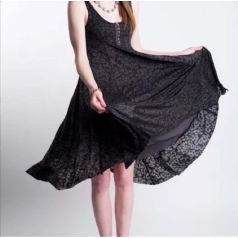 Free People Midi Dress Grey Leopard Print Jersey Empire Waist Asymmetrical XS